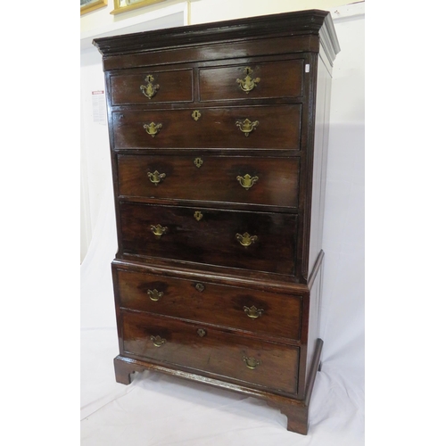 155 - Edwardian mahogany secretaire chest on chest with 2 short & 4 long drawers of graduating sizes, fitt... 