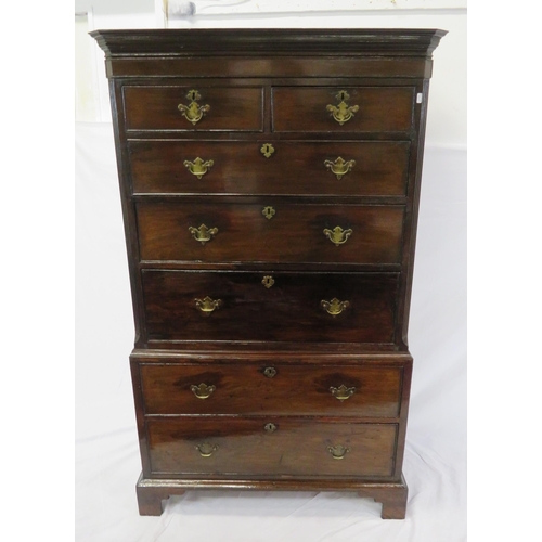 155 - Edwardian mahogany secretaire chest on chest with 2 short & 4 long drawers of graduating sizes, fitt... 