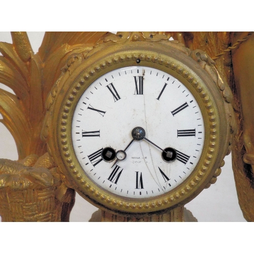 167 - Louis XV style ormolu and marble mantle clock with figure of a sailor, foliage and scroll decoration... 