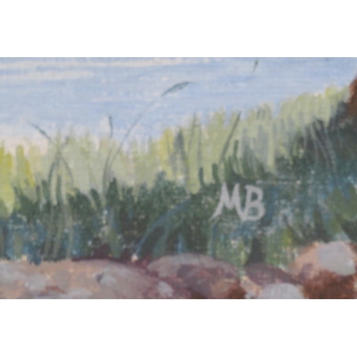 10 - Irish school 'Lake scene' oil on canvas 35x50cm, initialled 'MB'