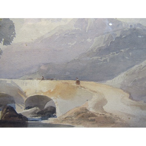 35 - Peter de Wint 'Country road with figures on a bridge' watercolour, 25x37cm signed lower right