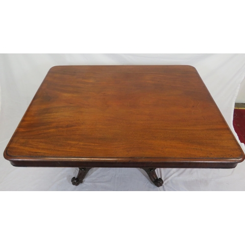 185 - Victorian mahogany dining or library table with tip-up top, hexagonal tapering column with round col... 