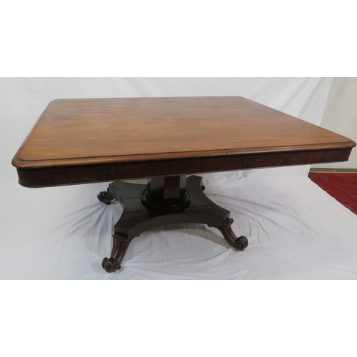 185 - Victorian mahogany dining or library table with tip-up top, hexagonal tapering column with round col... 