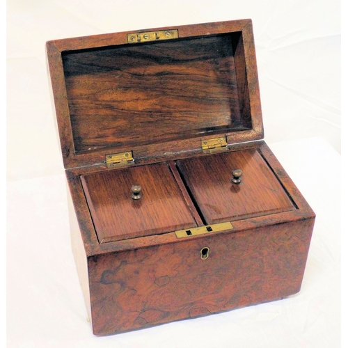 193 - Victorian walnut tea caddy with domed top, fitted interior with lids