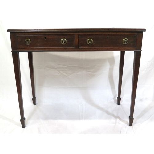 196 - Edwarding mahogany hall or side table with reeded borders, 2 frieze drawers with drop handles, on sq... 