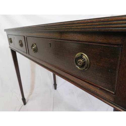 196 - Edwarding mahogany hall or side table with reeded borders, 2 frieze drawers with drop handles, on sq... 