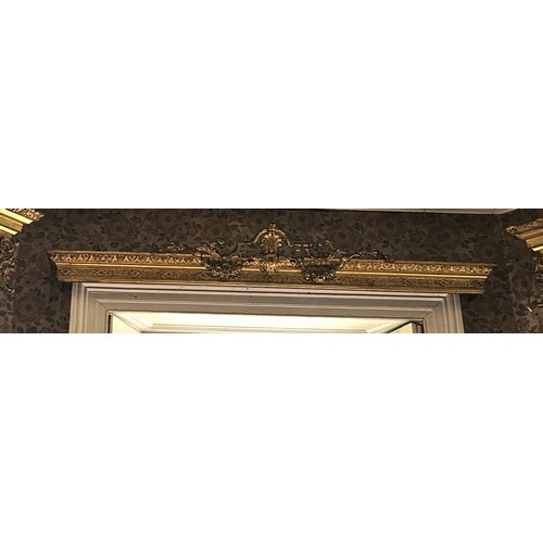 212 - Set of 3 Regency style gilded pelmets with ornate shell, scroll & foliate decoration H30 m X 195 X 2... 