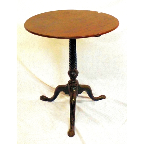 226 - Round Victorian mahogany occasional table with tip-up top, barleytwist vase shaped column, on hipped... 