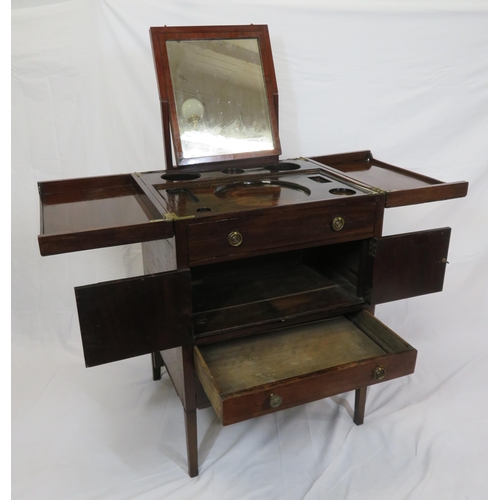 235 - Edwardian gentleman's wash stand with fold-out top, pull-up mirror, press & drawer under, on square ... 