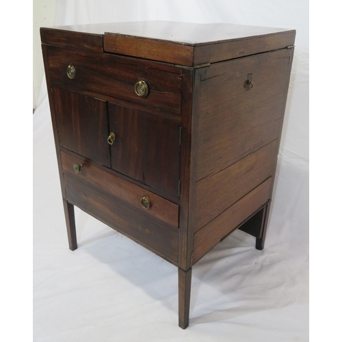 235 - Edwardian gentleman's wash stand with fold-out top, pull-up mirror, press & drawer under, on square ... 