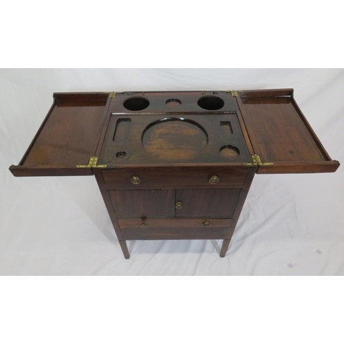 235 - Edwardian gentleman's wash stand with fold-out top, pull-up mirror, press & drawer under, on square ... 