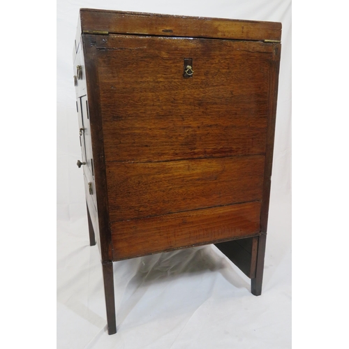 235 - Edwardian gentleman's wash stand with fold-out top, pull-up mirror, press & drawer under, on square ... 