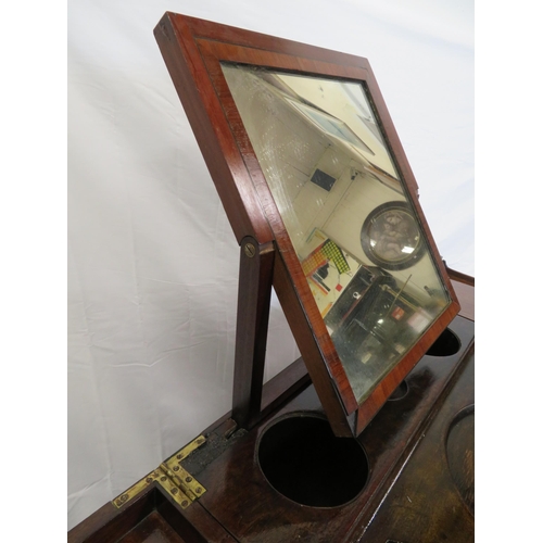 235 - Edwardian gentleman's wash stand with fold-out top, pull-up mirror, press & drawer under, on square ... 