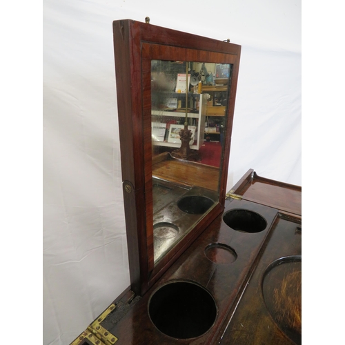 235 - Edwardian gentleman's wash stand with fold-out top, pull-up mirror, press & drawer under, on square ... 