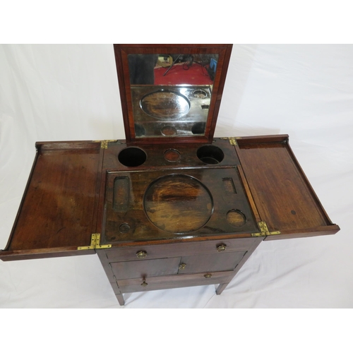 235 - Edwardian gentleman's wash stand with fold-out top, pull-up mirror, press & drawer under, on square ... 