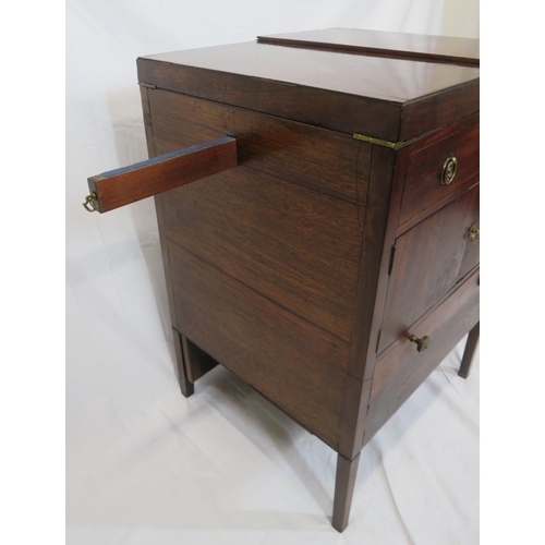 235 - Edwardian gentleman's wash stand with fold-out top, pull-up mirror, press & drawer under, on square ... 