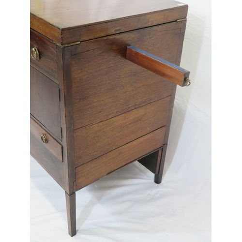 235 - Edwardian gentleman's wash stand with fold-out top, pull-up mirror, press & drawer under, on square ... 