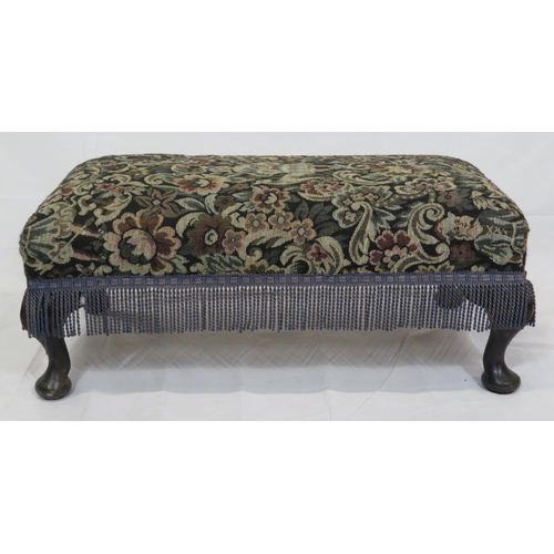 236 - Victorian style oblong footstool with foliate upholstery & cabriole legs