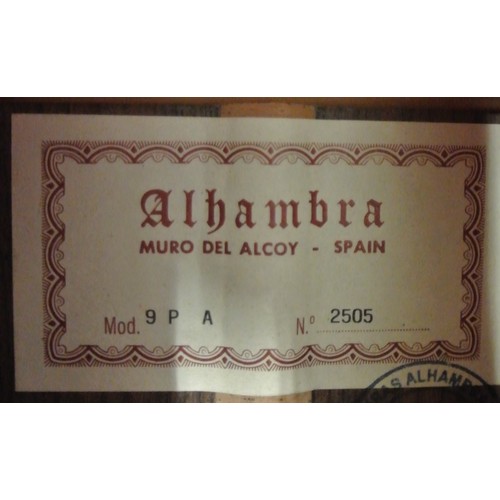 247 - Alhambra classic guitar, Muro del Alcoy, Spain, Model 9PA, No 2505, stamped, with hard case