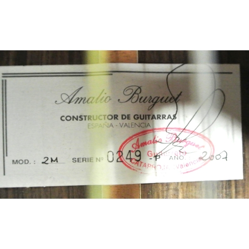 248 - Amalio Burguet classic guitar, Valencia, Spain, Model 2M, Series 0249, 2007, stamped, in case