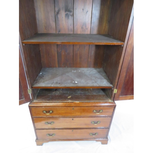 250 - Edwardian mahogany linen press with shelved top, panelled doors, 3 drawers under with brass drop han... 