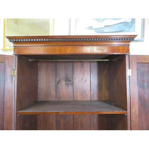 250 - Edwardian mahogany linen press with shelved top, panelled doors, 3 drawers under with brass drop han... 