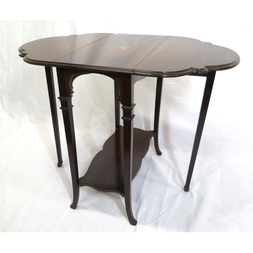 271 - Edwardian mahogany Pembroke table with serpentine shaped drop leaves, pull-out supports, tapering le... 