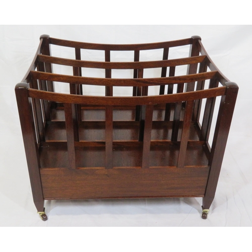 287 - Edwardian design mahogany three section canterbury with shaped rails, drop-down front, on brass cast... 