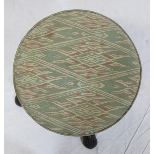 291 - Victorian style cast iron stool with round upholstered top, foliate decorated base