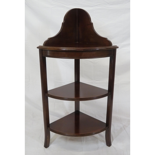 292 - Edwardian design 3 tier corner whatnot with raised rim & reeded legs