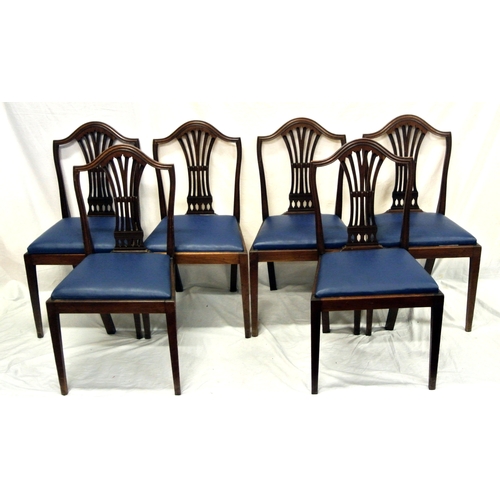 309 - Set of 6 Hepplewhite style mahogany dining chairs with pierced wheatsheaf splats, domed tops, drop-i... 