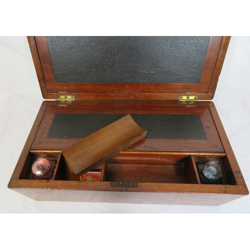 107 - Edwardian mahogany fold-over writing slope with fitted interior & inkwells