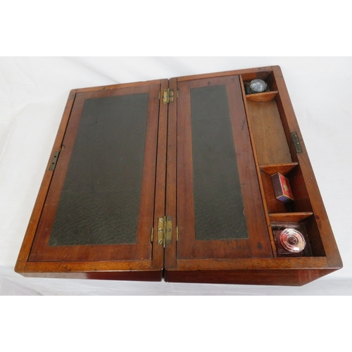 107 - Edwardian mahogany fold-over writing slope with fitted interior & inkwells