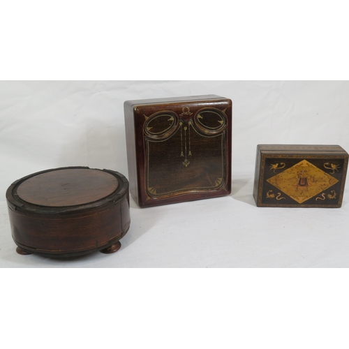 108 - Oriental inlaid ring box & 2 timber stands