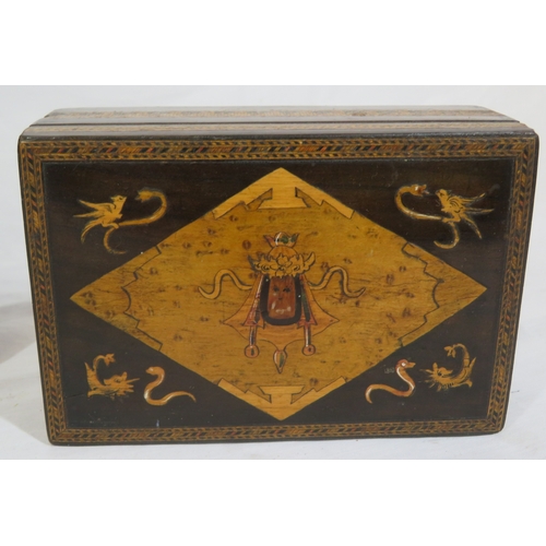 108 - Oriental inlaid ring box & 2 timber stands