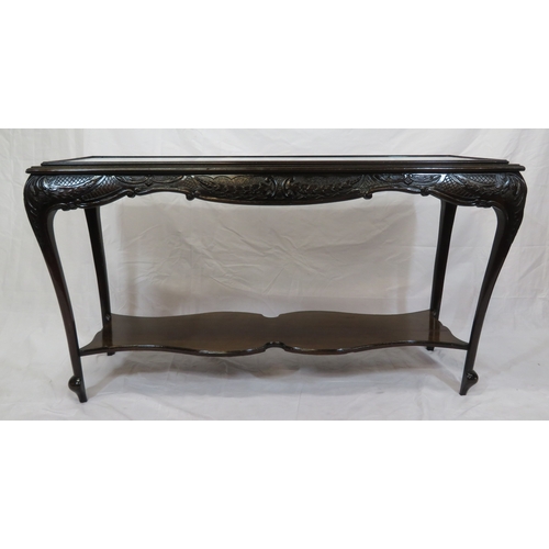 110 - Victorian style oblong occasional or side table with glass inset, ornate foliate carved apron, shape... 