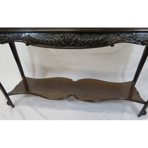 110 - Victorian style oblong occasional or side table with glass inset, ornate foliate carved apron, shape... 