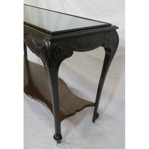 110 - Victorian style oblong occasional or side table with glass inset, ornate foliate carved apron, shape... 