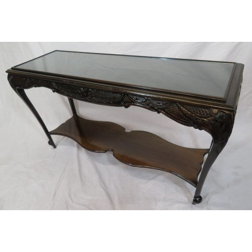 110 - Victorian style oblong occasional or side table with glass inset, ornate foliate carved apron, shape... 