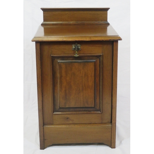 126 - Edwardian mahogany fuel cabinet with raised back, pull-out front with metal container, brass teardro... 