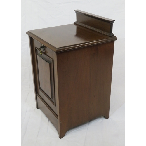 126 - Edwardian mahogany fuel cabinet with raised back, pull-out front with metal container, brass teardro... 