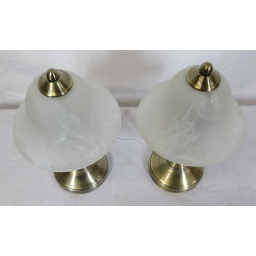 127 - Pair of Art Deco style brass electric lamps with shaped glass shades & twist columns