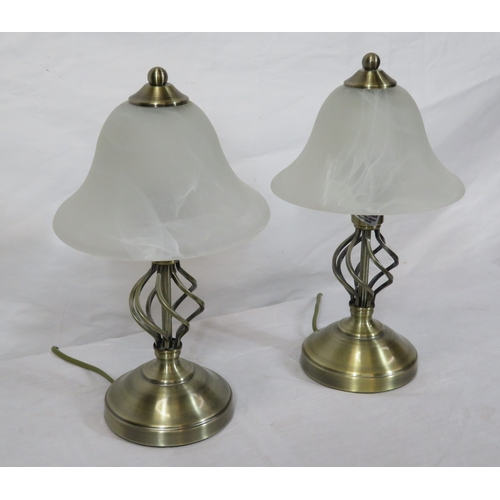 127 - Pair of Art Deco style brass electric lamps with shaped glass shades & twist columns