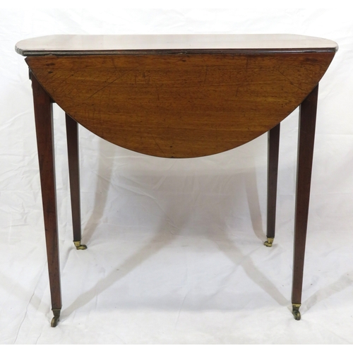 129 - Edwardian mahogany Pembroke table with D-shaped drop leaves, pull-out supports, frieze drawer with d... 