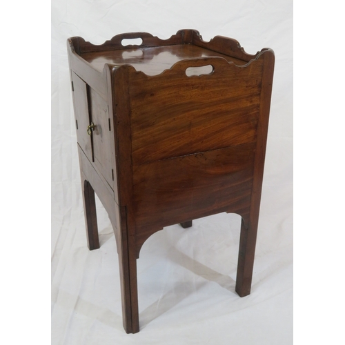 130 - Edwardian mahogany locker or commode with raised rim, press with inlaid doors, on square legs