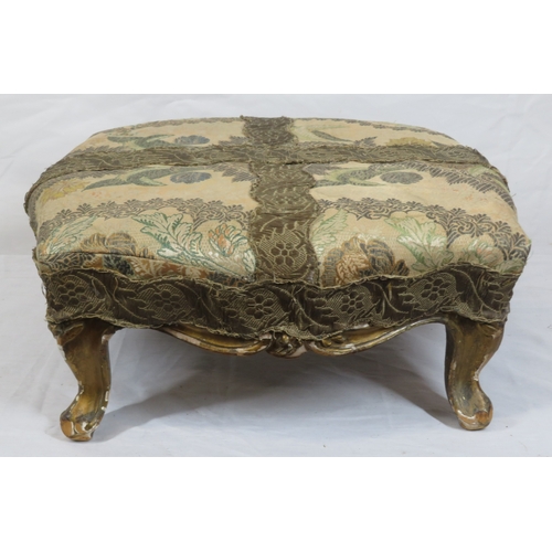 131 - French style gilded footstool with foliate upholstery & cabriole legs