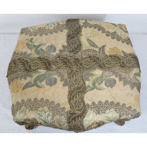 131 - French style gilded footstool with foliate upholstery & cabriole legs