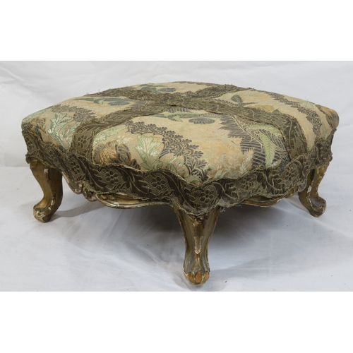 131 - French style gilded footstool with foliate upholstery & cabriole legs