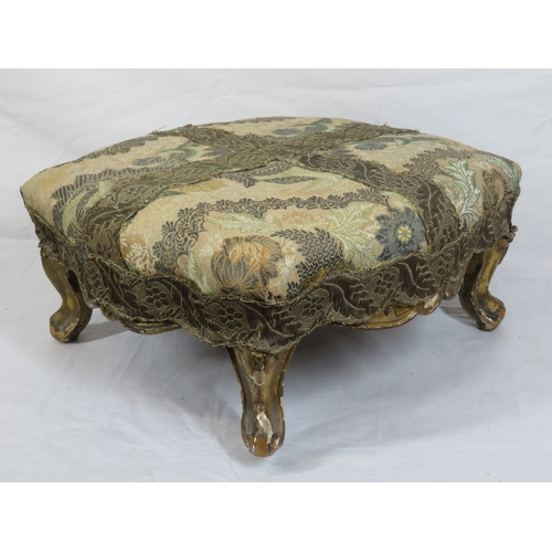 131 - French style gilded footstool with foliate upholstery & cabriole legs