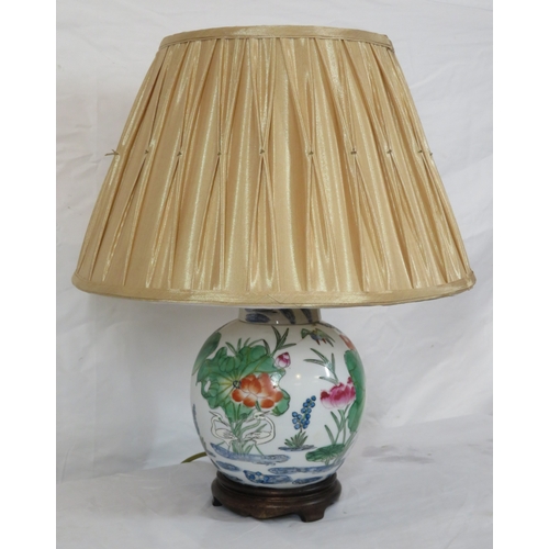 133 - Oriental style ginger jar lamp with foliate & bird decoration